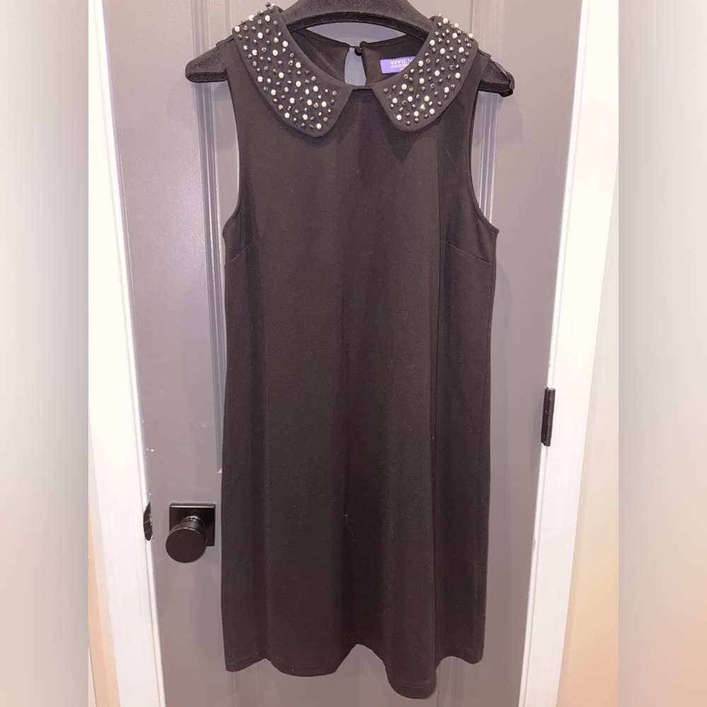 Classy Vivienne Tam Black Knee Length Dress with Embellished Collar-Medium